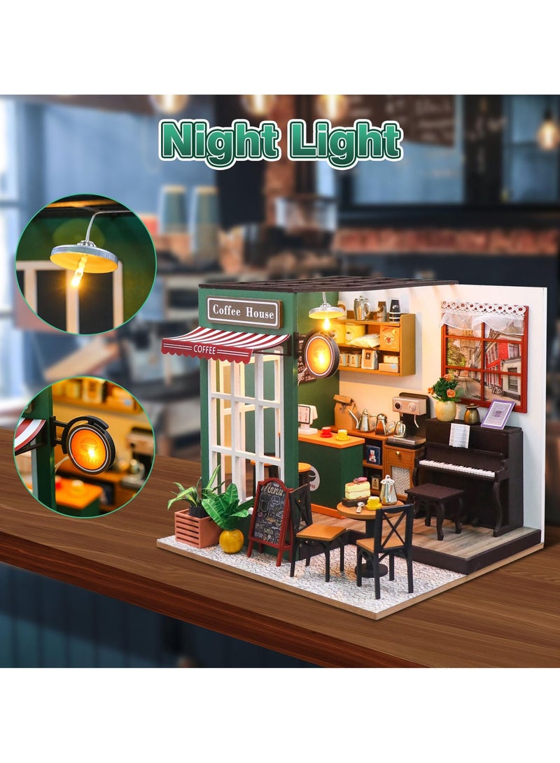 DIY Miniature House Kit,Tiny House Coffee Shop with Furniture & LED,DIY Dollhouse Miniature Kit for Adults Teen,Mini House Building kit,3D Wooden Craft Mini Model Kit,Birthday Gifts Home Decor - Image 2