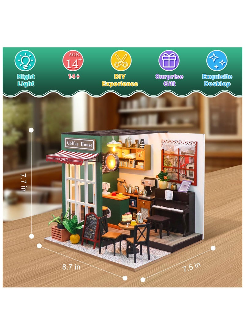 DIY Miniature House Kit,Tiny House Coffee Shop with Furniture & LED,DIY Dollhouse Miniature Kit for Adults Teen,Mini House Building kit,3D Wooden Craft Mini Model Kit,Birthday Gifts Home Decor - Image 3
