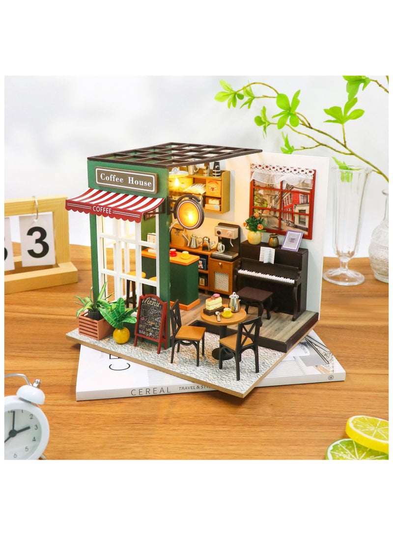DIY Miniature House Kit,Tiny House Coffee Shop with Furniture & LED,DIY Dollhouse Miniature Kit for Adults Teen,Mini House Building kit,3D Wooden Craft Mini Model Kit,Birthday Gifts Home Decor - Image 4