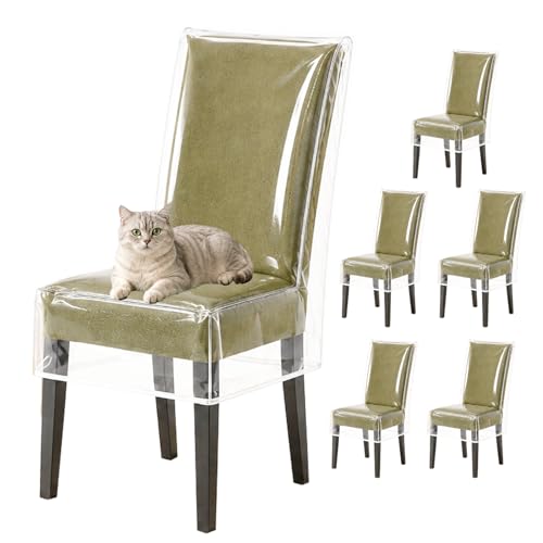 Drihara 6 Pack Clear Plastic Chair Covers for Dining Chairs Waterproof Dining Room Chair Protectors Reusable PE Plastic Slipcovers for Spills Dust Pet Hair Food Crumbs and Storage 19D x 21W x 23H - Image 1