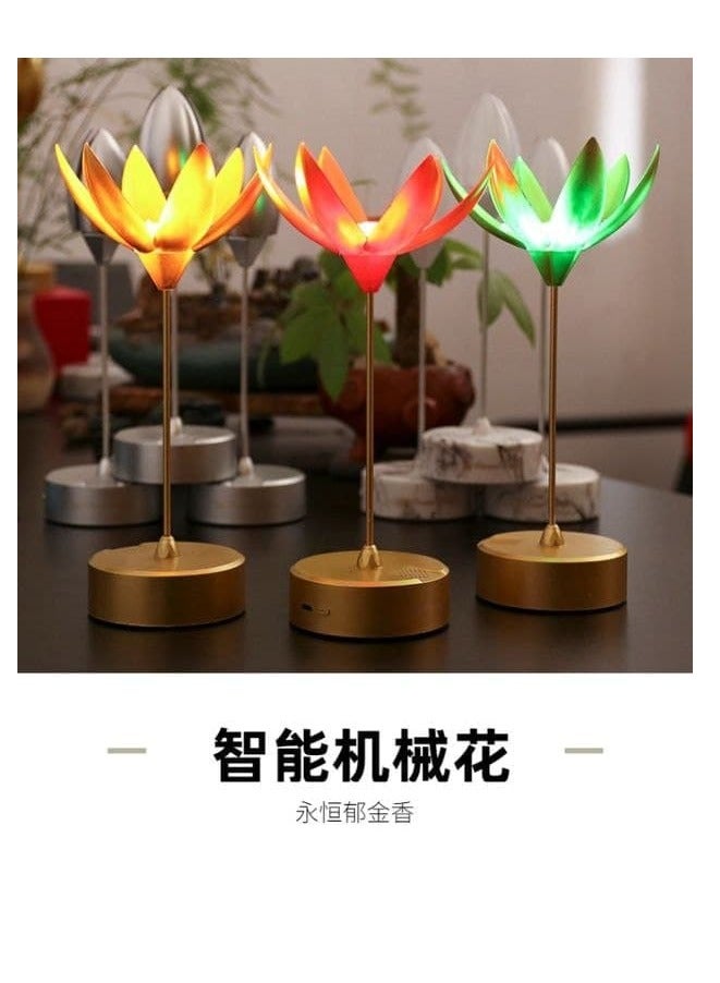Lotus Touch Lamp - Add Romance and Serenity to Your Home! Elegant lotus flower design, LED light, music feature, and USB charging W 