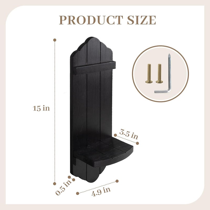 CEDARLUX Rustic Black Wood Wall Candle Sconces Set of Two, Farmhouse Wooden Candle Holder Decor for Fireplace, Hallway, Living Room, Bedroom - Image 2