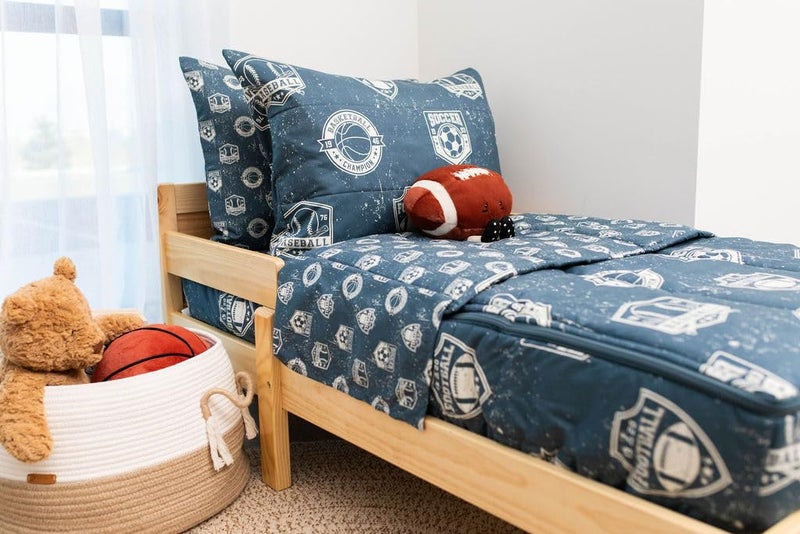 Beddy's Sports Theme Boys Durable Zipper Bedding for Kids, Bed in a Bag, Blue Sheets with Baseball, Football, Basketball, Soccer Comforter, Pillowcase & Pillow Sham, Easy to Make & Wash - Image 3
