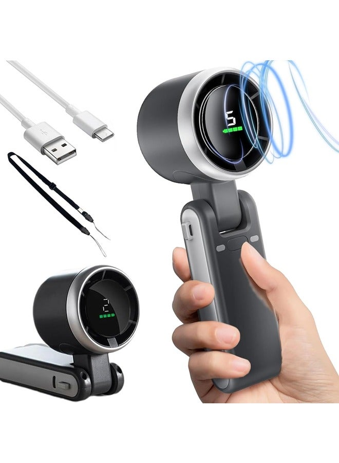 إكس ليفيل مروحة توربينية صغيرة محمولة، مروحة سفر قابلة لإعادة الشحن عبر USB، 5 سرعات، بطارية 3600 مللي أمبير/ساعة وسرعة 15000 دورة في الدقيقة، تدوم حتى 12 ساعة عمل، مروحة تبريد شخصية قابلة للطي 5 في 1 للسفر/المنزل/المكتب، لون أسود. - Image 1