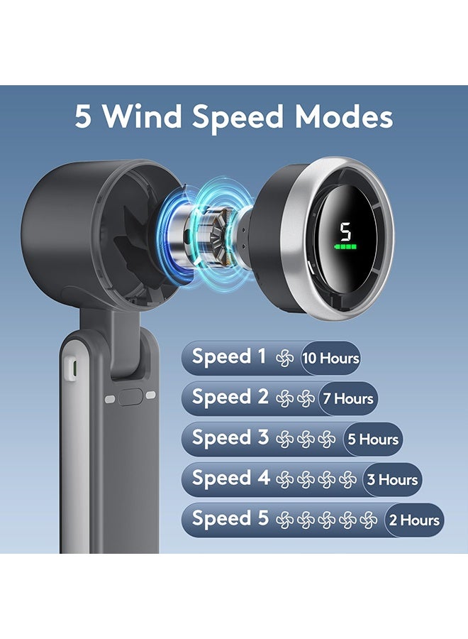 إكس ليفيل مروحة توربينية صغيرة محمولة، مروحة سفر قابلة لإعادة الشحن عبر USB، 5 سرعات، بطارية 3600 مللي أمبير/ساعة وسرعة 15000 دورة في الدقيقة، تدوم حتى 12 ساعة عمل، مروحة تبريد شخصية قابلة للطي 5 في 1 للسفر/المنزل/المكتب، لون أسود. - Image 4