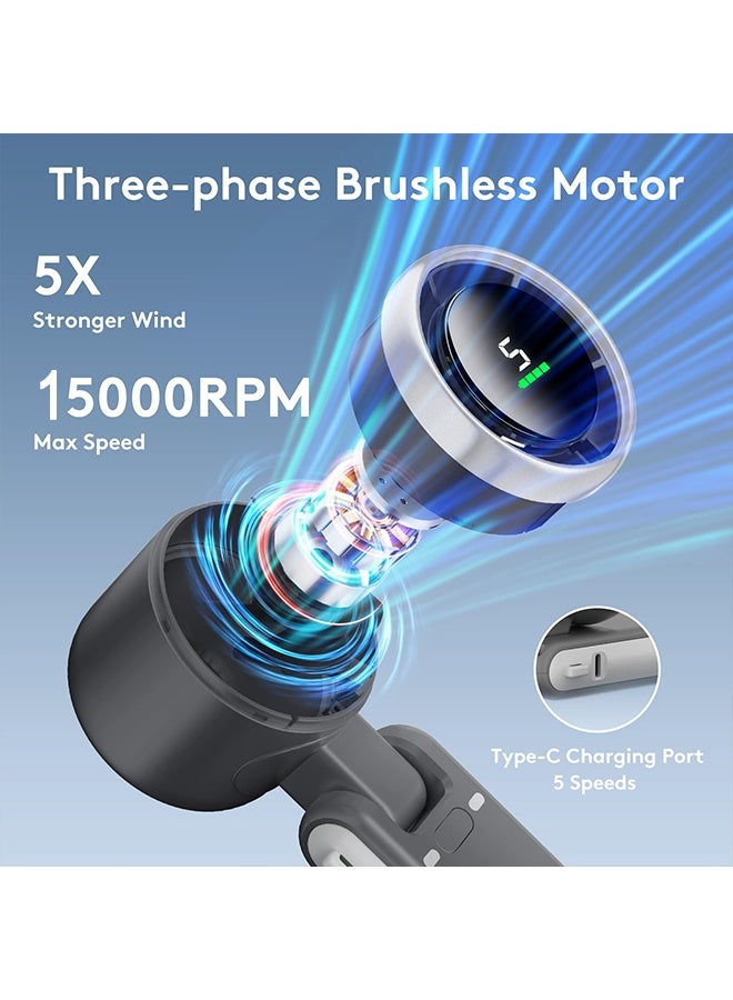 إكس ليفيل مروحة توربينية صغيرة محمولة، مروحة سفر قابلة لإعادة الشحن عبر USB، 5 سرعات، بطارية 3600 مللي أمبير/ساعة وسرعة 15000 دورة في الدقيقة، تدوم حتى 12 ساعة عمل، مروحة تبريد شخصية قابلة للطي 5 في 1 للسفر/المنزل/المكتب، لون أسود. - Image 2