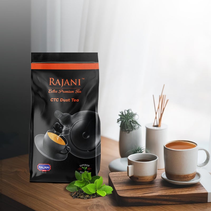 RAJANI راجاني شاي بودرة غبار ممتازة إضافية، كاداك شاي باتي عضوي برائحة منعشة، شاي تقليدي يدوم طويلاً، بدون نكهات مضافة، شاي أسود بعملية CTC 750 جرام - Image 2