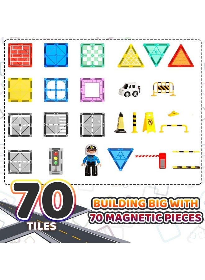 Magnetic Tiles for Kids Ages 4-8 - 70 PCS STEM Toy for Kids - Strong Magnet 3D Educational Building Blocks Set - Creativity & Brain Development, Montessori Learning Toy for Boys & Girls - Ideal Gift  - Image 4
