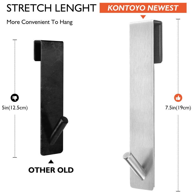 Kontoyo Shower Door Hooks(7.5 Inch),Extended Over Door Hooks for Bathroom Frameless Glass Shower Door,Stainless Steel Towel Hooks,Heavy Duty Rack Hooks for Robe,Towel-2 Pack-Silver - Image 2