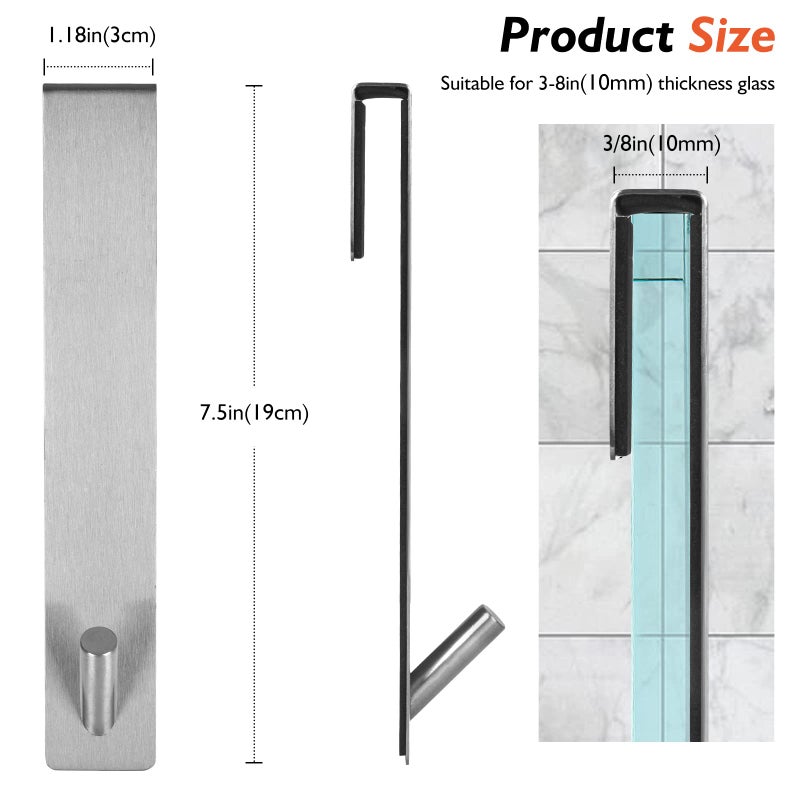Kontoyo Shower Door Hooks(7.5 Inch),Extended Over Door Hooks for Bathroom Frameless Glass Shower Door,Stainless Steel Towel Hooks,Heavy Duty Rack Hooks for Robe,Towel-2 Pack-Silver - Image 3