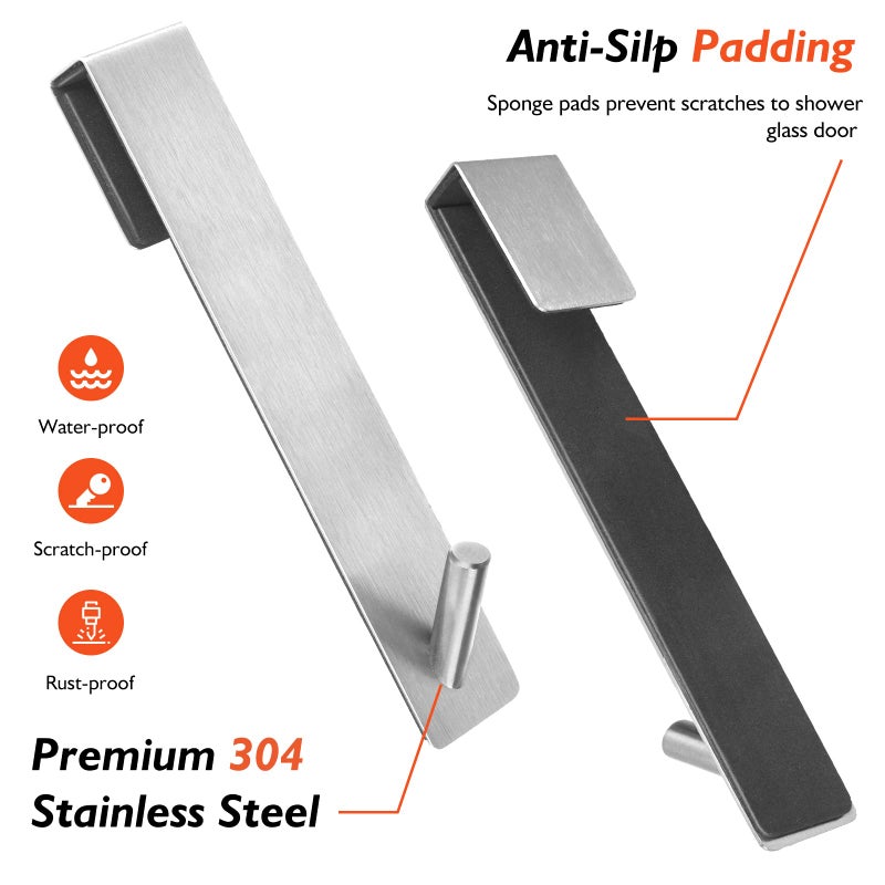 Kontoyo Shower Door Hooks(7.5 Inch),Extended Over Door Hooks for Bathroom Frameless Glass Shower Door,Stainless Steel Towel Hooks,Heavy Duty Rack Hooks for Robe,Towel-2 Pack-Silver - Image 4