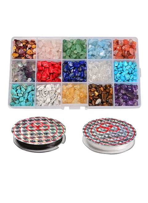 jodaying Gemstone Beads 78mm 15 Styles Natural Irregular Shaped Nugget Loose Chips Beads Crystal Energy Stone Healing Power for DIY Jewelry Making Elastic String is Included