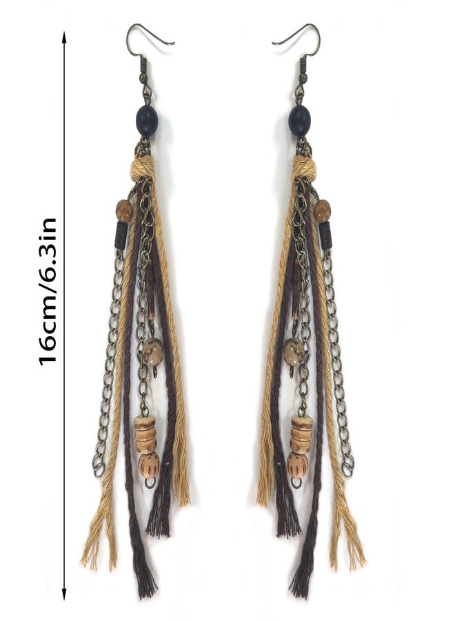 Sanyaa Hippie Renaissance Earrings West Rustic Vintage Country Long Tassel Wood Jewelery for Women - Image 4