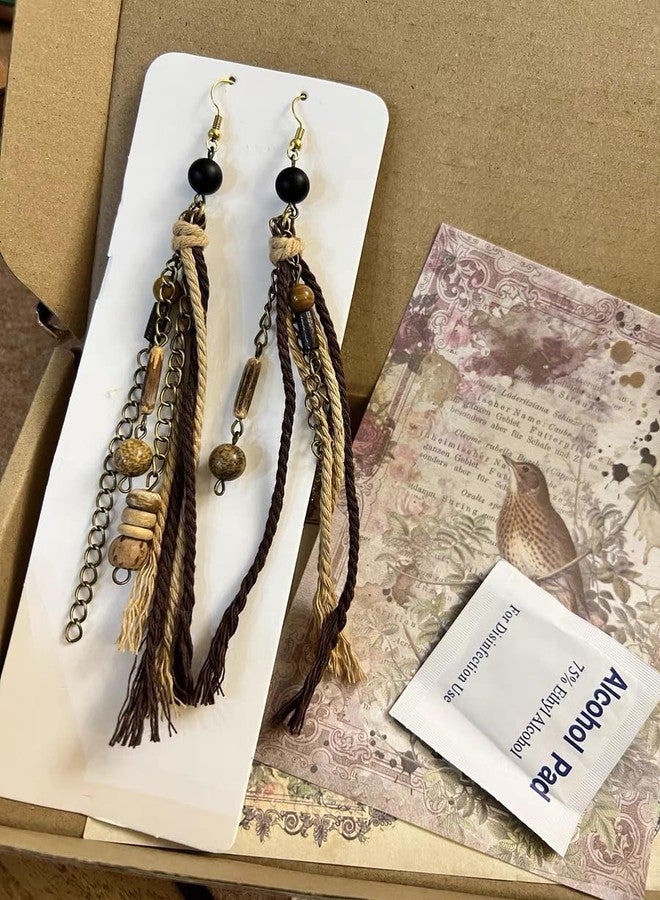 Sanyaa Hippie Renaissance Earrings West Rustic Vintage Country Long Tassel Wood Jewelery for Women - Image 3