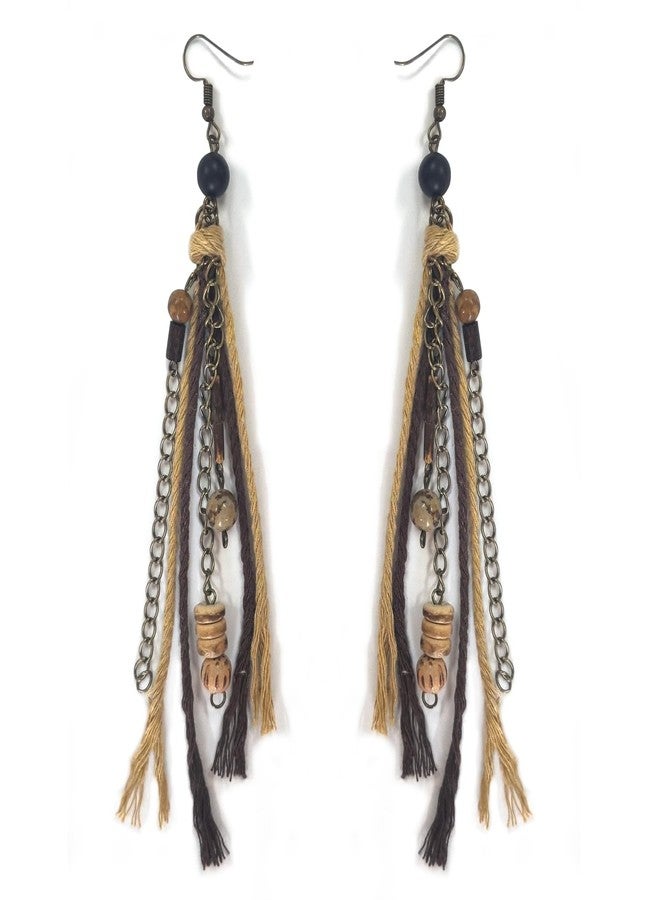 Sanyaa Hippie Renaissance Earrings West Rustic Vintage Country Long Tassel Wood Jewelery for Women - Image 1