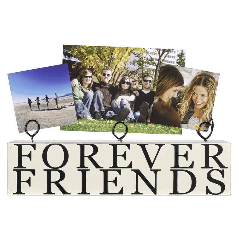 Malden International Designs Tabletop Photo Clips Wood Block Forever Friends Picture Holder 3 Option White