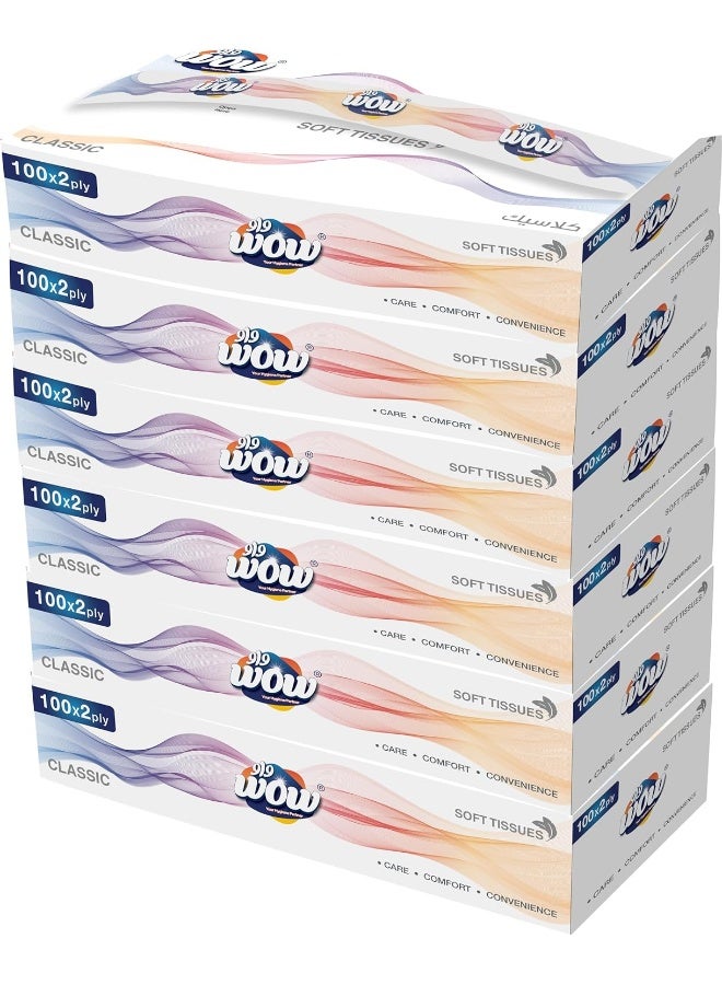 WOW Classic 2-Ply Facial Tissues - 6-Box Pack