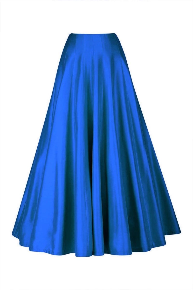 JANAK Girl's Silk Fabric Long Ghera Kali Pattern Skirt (Blue), Free Size - Image 5