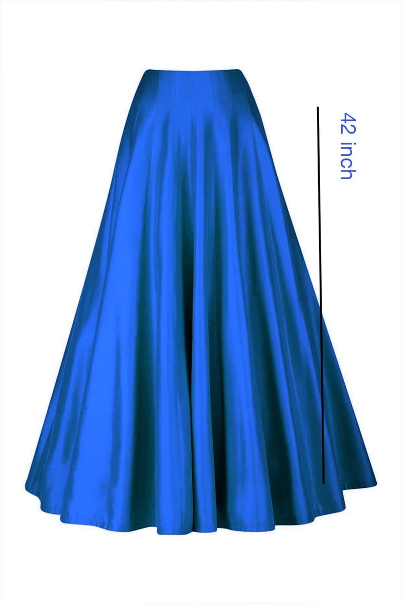 JANAK Girl's Silk Fabric Long Ghera Kali Pattern Skirt (Blue), Free Size - Image 2