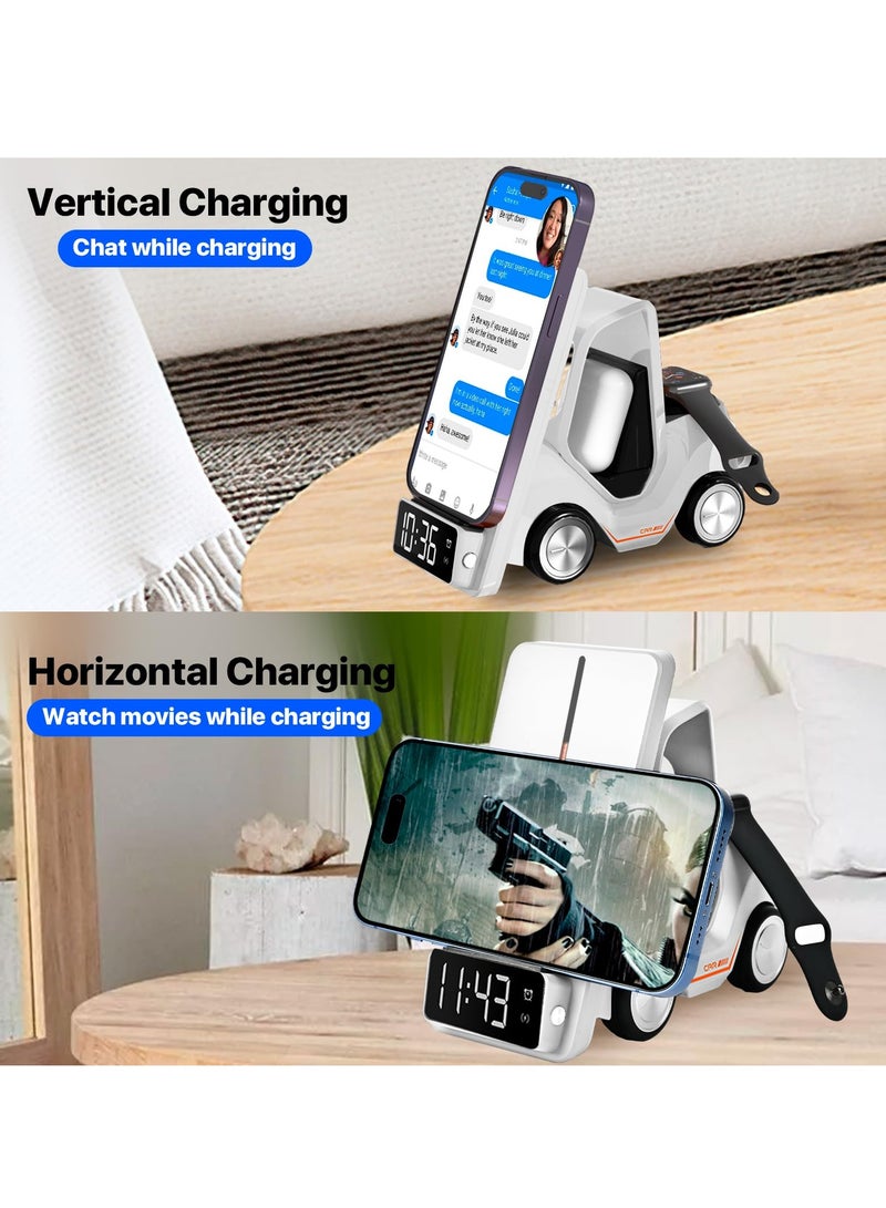 Barakah Wireless Charging Station 5 in 1, Fast Charging for iPhone 12-15, Air Pods Pro 3 2, Apple Watch iWatch, Includes Alarm Clock and Night Light Features - Image 3