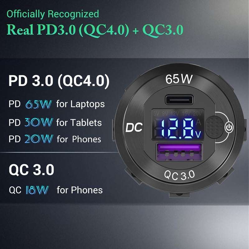 Ouffun 83W 12V USB Outlet Built-in Boost USB C Laptop Car Charger - Image 3