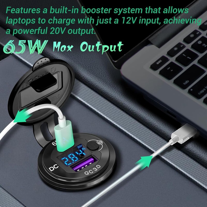 Ouffun 83W 12V USB Outlet Built-in Boost USB C Laptop Car Charger - Image 2