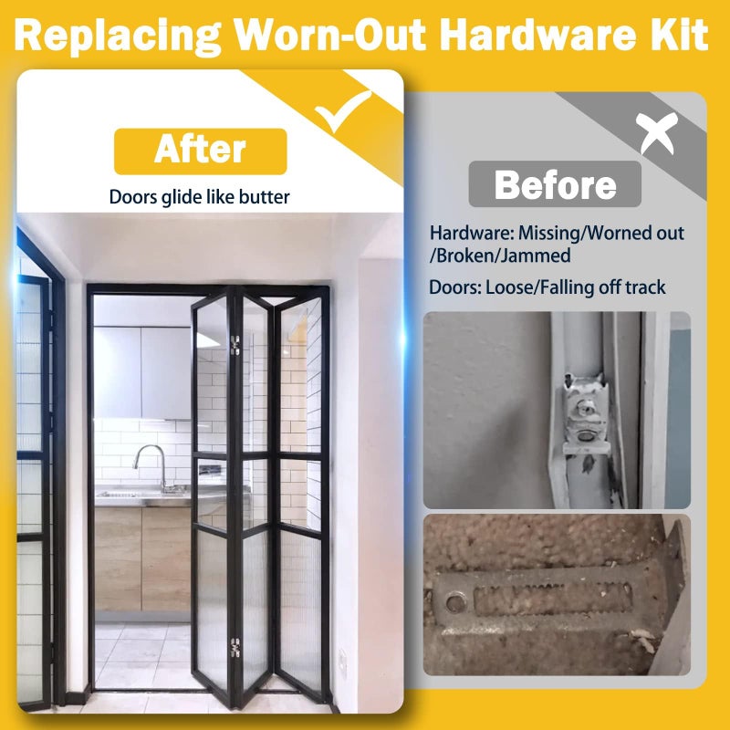 HELEMAN Closet Doors Bifold Door Hardware - 2 Pack Sliding Door Hardware Bi Folding Door Hardware Barn Pocket Repair Kits Includes Top and Bottom Brackets, Pivots with Guide Wheel for 1" to 1-3/8" Thick Doors - Image 5