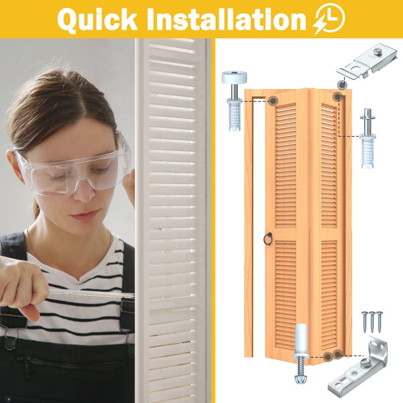 HELEMAN Closet Doors Bifold Door Hardware - 2 Pack Sliding Door Hardware Bi Folding Door Hardware Barn Pocket Repair Kits Includes Top and Bottom Brackets, Pivots with Guide Wheel for 1" to 1-3/8" Thick Doors - Image 3