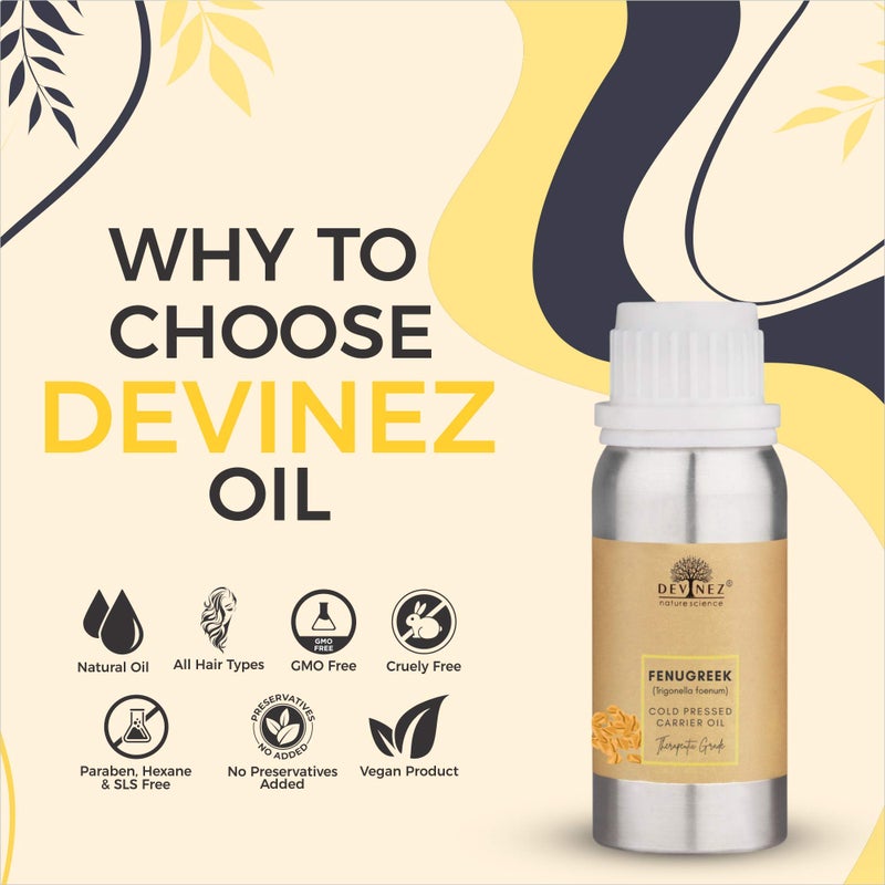 Devinez Fenugreek Oil, Methi Oil, Fenugreek Seed Oil, 500ml For Massage, For Hair Care, Trigonella Foenumgraecum, 100% Pure Natural, Cold Pressed, 100% Pure, Natural & Undiluted in Anodized Aluminum Bottle - Image 2