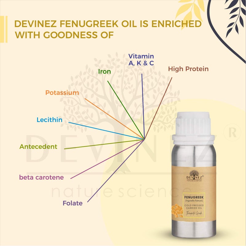 Devinez Fenugreek Oil, Methi Oil, Fenugreek Seed Oil, 500ml For Massage, For Hair Care, Trigonella Foenumgraecum, 100% Pure Natural, Cold Pressed, 100% Pure, Natural & Undiluted in Anodized Aluminum Bottle - Image 3