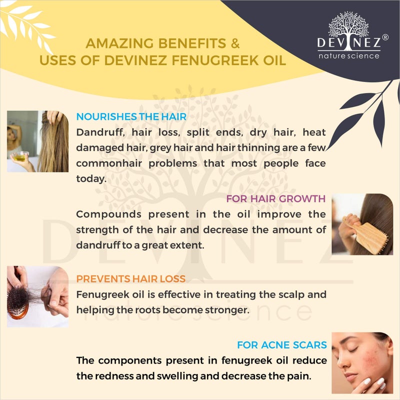 Devinez Fenugreek Oil, Methi Oil, Fenugreek Seed Oil, 500ml For Massage, For Hair Care, Trigonella Foenumgraecum, 100% Pure Natural, Cold Pressed, 100% Pure, Natural & Undiluted in Anodized Aluminum Bottle - Image 5