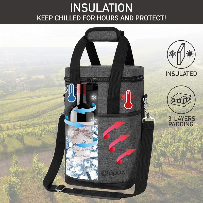 OPUX 4,6 Bottle Wine Bag Tote Carrier | Leakproof Insulated Wine Cooler Bag for Travel, BYOB, Picnic | Padded Portable Wine Bottle Bag for Dinner Party, Christmas Gift for Wine Lovers, Women, Men - Image 2