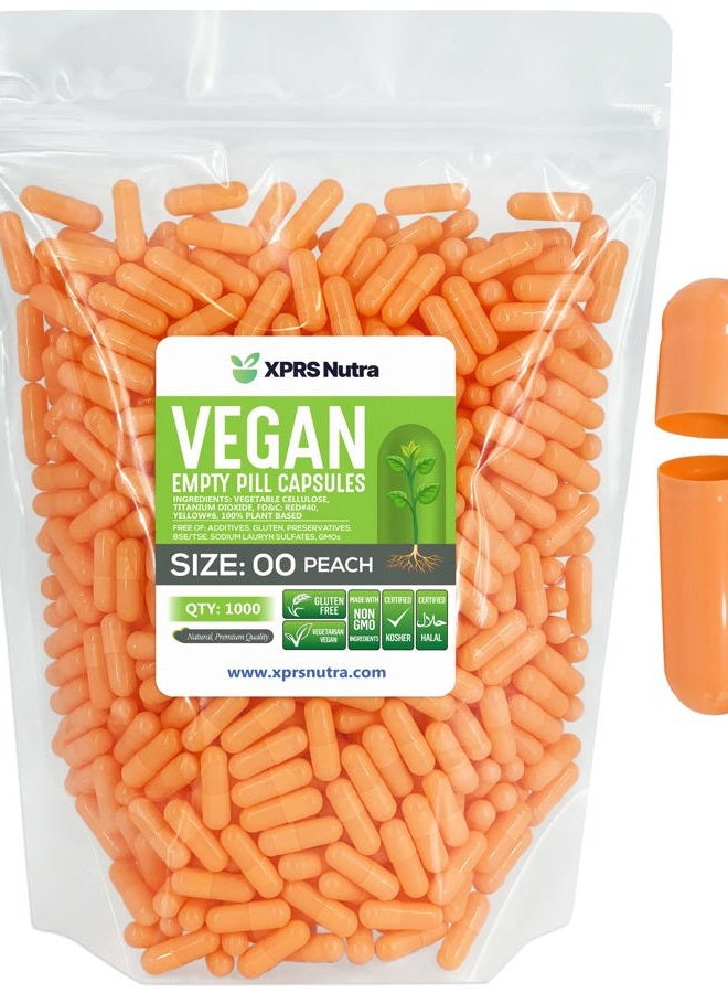 XPRS Nutra Size 00 Empty Capsules - 1000 Count Empty Vegan Capsules - Vegetarian Empty Pill Capsules- DIY Vegetable Capsule Filling- Veggie Pill Capsules Empty Caps (Peach) - Image 1