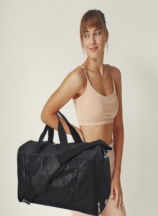 NGIL Glitter Cheer Gym Duffel Bag with Shoe Compartment, Small Travel Tote, and Overnight Carry-On for Women (Glitter-Black) - Image 2