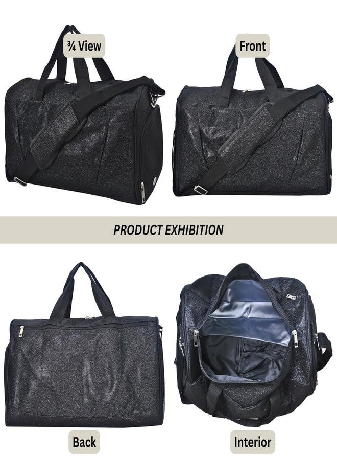 NGIL Glitter Cheer Gym Duffel Bag with Shoe Compartment, Small Travel Tote, and Overnight Carry-On for Women (Glitter-Black) - Image 4