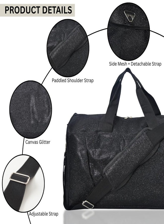NGIL Glitter Cheer Gym Duffel Bag with Shoe Compartment, Small Travel Tote, and Overnight Carry-On for Women (Glitter-Black) - Image 5