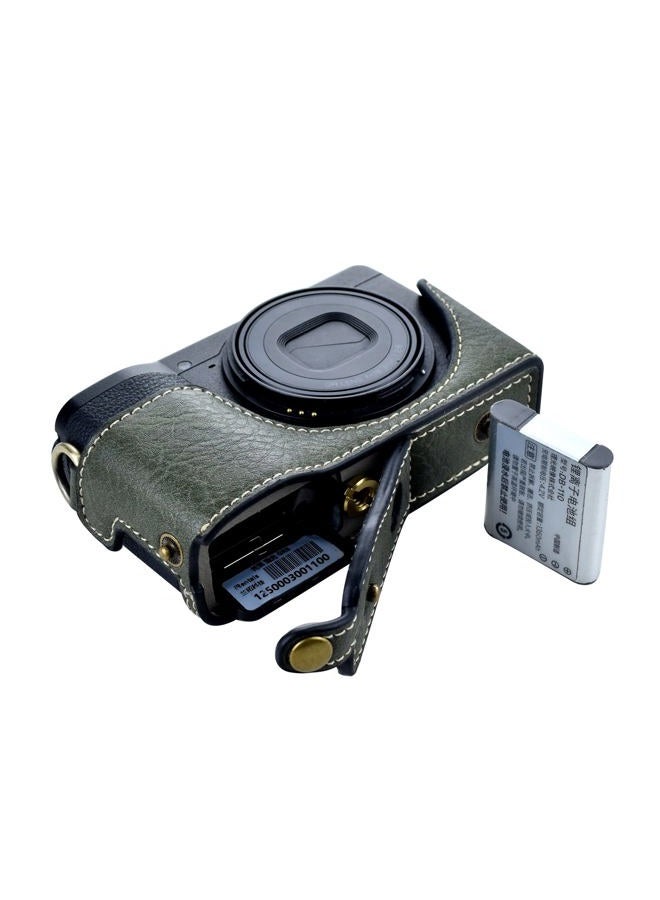 Rieibi حافظة Ricoh GR III - حافظة كاميرا جلدية PU عتيقة لكاميرا Ricoh GR III GRIII GR3 DSLR - حافظة واقية مع حزام - أخضر - Image 3