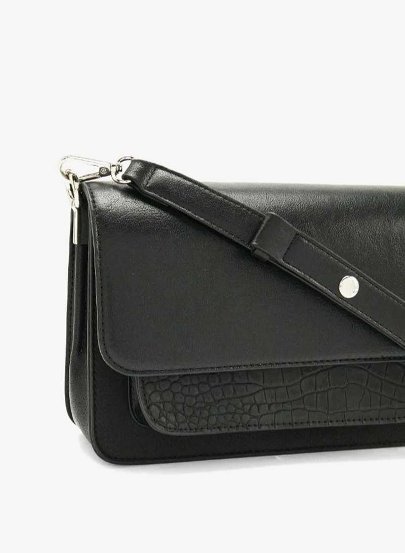 PARFOIS Black Crossbody bag with flap and texture for Women | Best Price UAE
