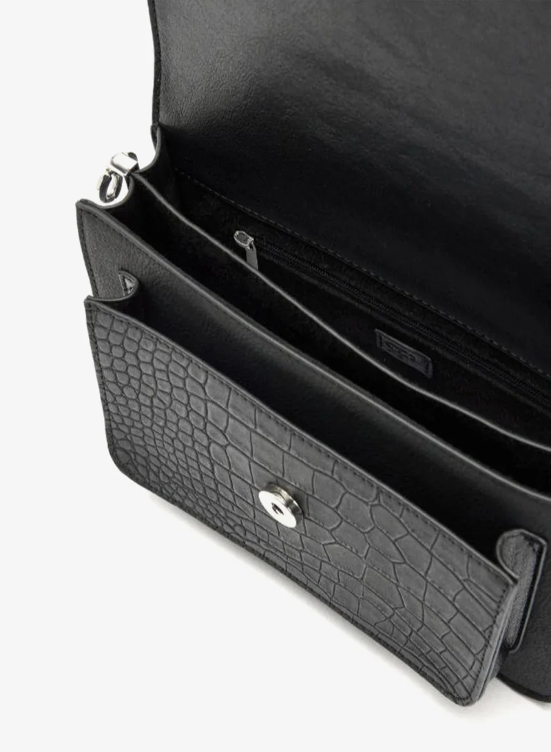 PARFOIS Black Crossbody bag with flap and texture for Women | Best Price UAE