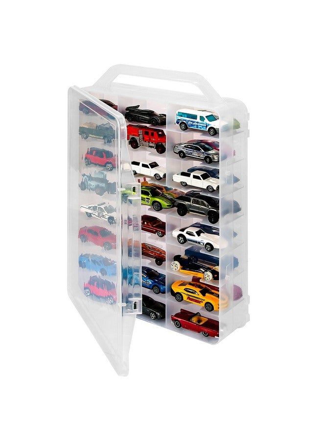 KISLANE Double Sided Storage Case for 48 Toy Cars, Matchbox Cars, Portable Transparent Storage Case with 48 Compartments, Case Only (Transparent)… - Image 2