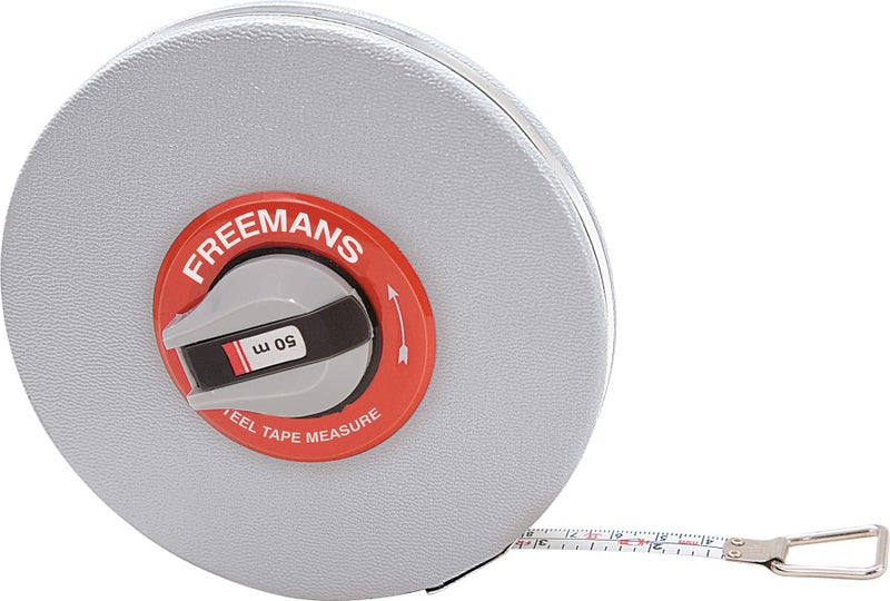 FREEMANS SW50 Steel Leatherette 50m:13mm Measuring Tape - 50m/164ft || Vinyl Leatherette Covered Case || Stainless Steel Band || Dura Coat Tape Blade || Stainless Steel Mouth with End Hook - Image 1