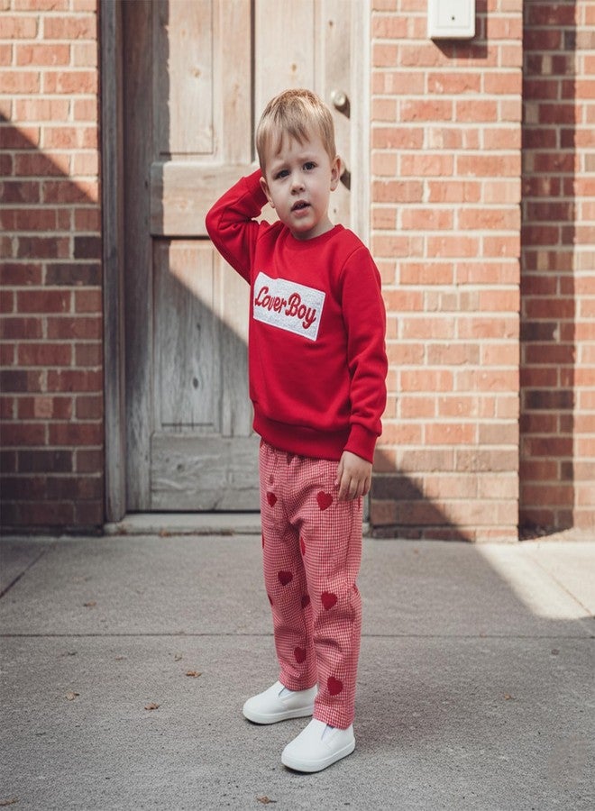 Mieeyali Toddler Baby Boys Valentines Day Outfit Shirt Lover Boy Sweatshirt Heart Pants Long Sleeve Tops Clothing Set (Red Love, 18-24 Months) - Image 3