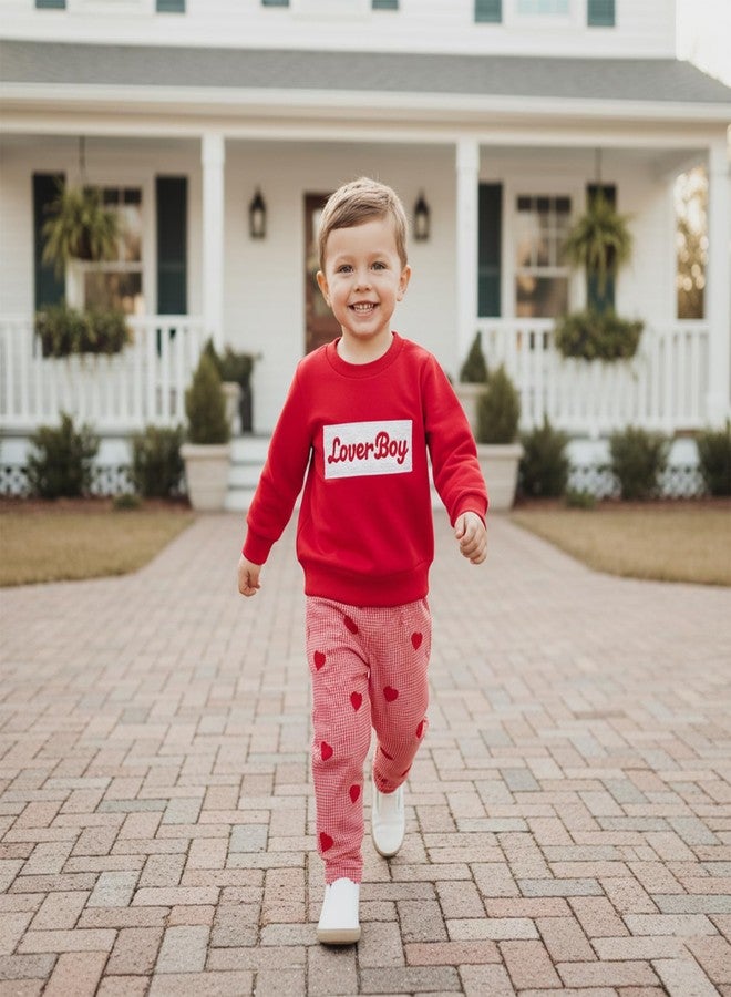 Mieeyali Toddler Baby Boys Valentines Day Outfit Shirt Lover Boy Sweatshirt Heart Pants Long Sleeve Tops Clothing Set (Red Love, 18-24 Months) - Image 2