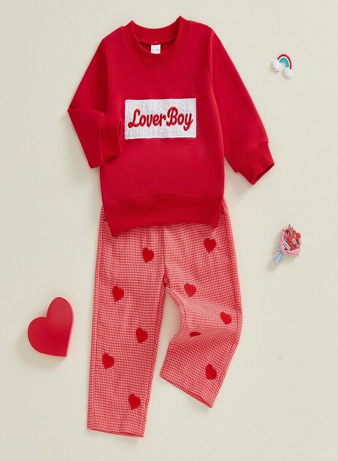 Mieeyali Toddler Baby Boys Valentines Day Outfit Shirt Lover Boy Sweatshirt Heart Pants Long Sleeve Tops Clothing Set (Red Love, 18-24 Months) - Image 4
