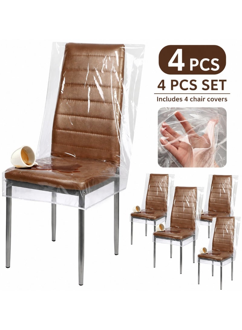 ALMiHomi Transparent Plastic Chair Covers – Waterproof, Scratch-Resistant, Thick PVC Seat Protectors, Full Coverage for Dining, Kitchen, and Living Room Chairs, Dust, Stain, and Pet Scratch Proof, Easy to Clean, Suitable for Home and Office (Set of 4) - Image 1