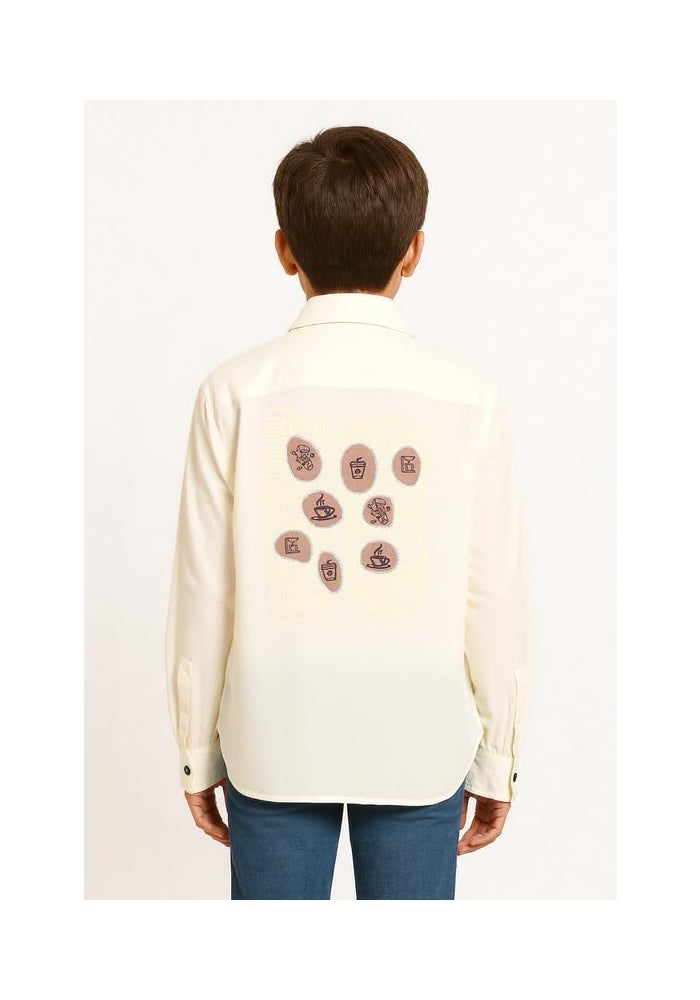 CAVIO Boys Spread Collar Casual Full Sleeve Shirt and T-Shirt Set in Cream - Image 2
