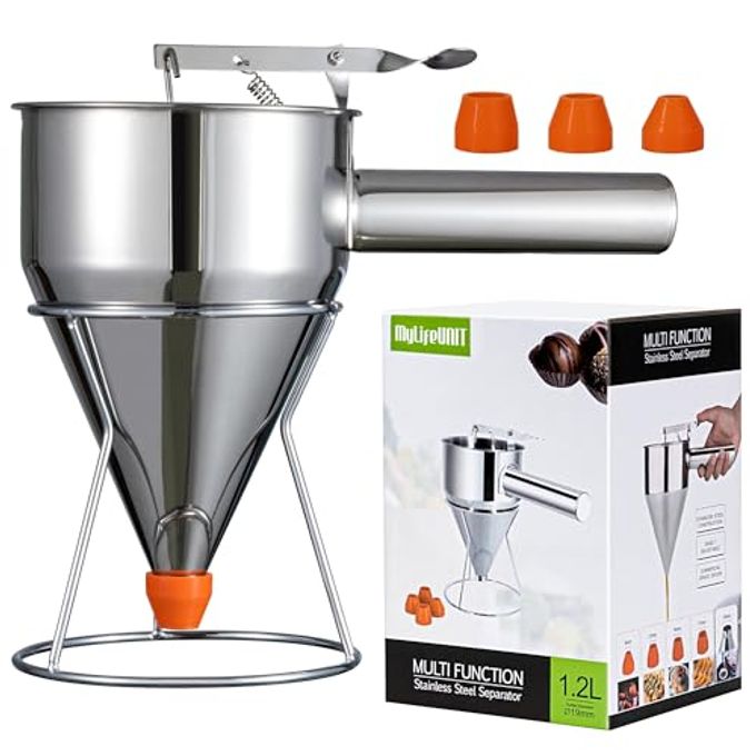 MyLifeUNIT Pancake Batter Dispenser, 40oz Multi-Caliber Stainless Steel Funnel Cake Dispenser with Stand Great for Pancakes, Cupcakes or Any Baked Goods