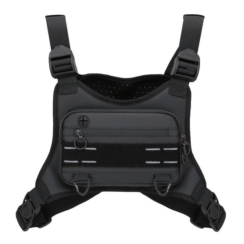 Muserise Sports Chest Bag For Men, Water Resistant Lightweight Front Running Vest Bag With Built-In Phone Holder & Extra Storage For Workouts, Cycling (Black) - Image 1