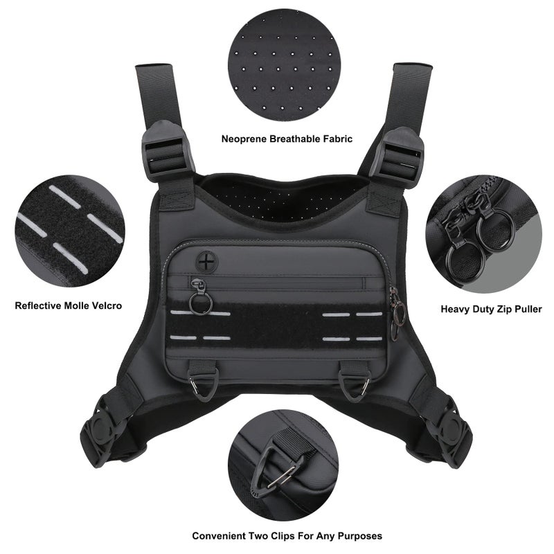 Muserise Sports Chest Bag For Men, Water Resistant Lightweight Front Running Vest Bag With Built-In Phone Holder & Extra Storage For Workouts, Cycling (Black) - Image 2
