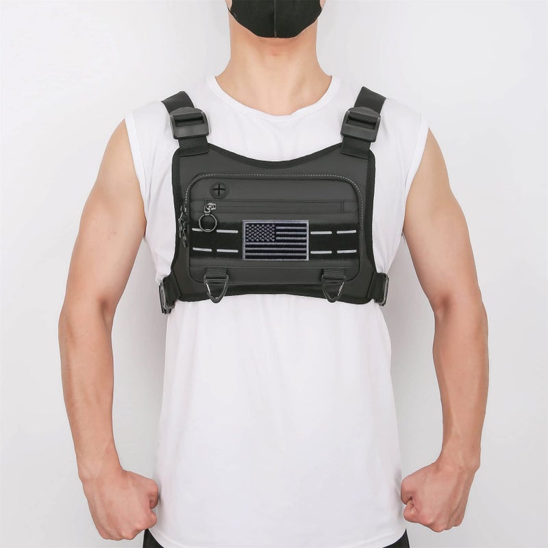 Muserise Sports Chest Bag For Men, Water Resistant Lightweight Front Running Vest Bag With Built-In Phone Holder & Extra Storage For Workouts, Cycling (Black) - Image 5